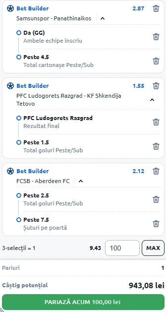 Biletul Zilei Bet Builder din 28 august 2025
