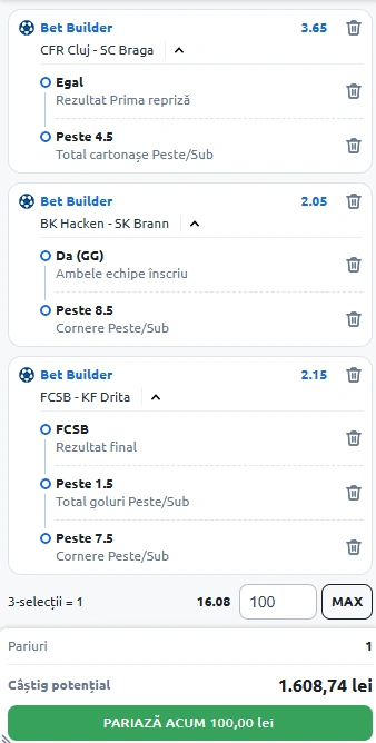 Biletul Zilei Bet Builder din 7 august 2025