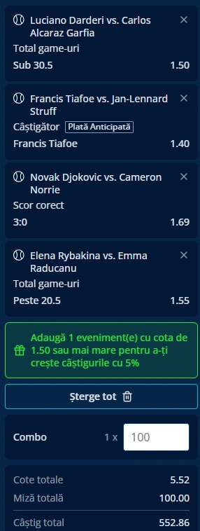 Biletul Zilei US Open din 29 august 2025