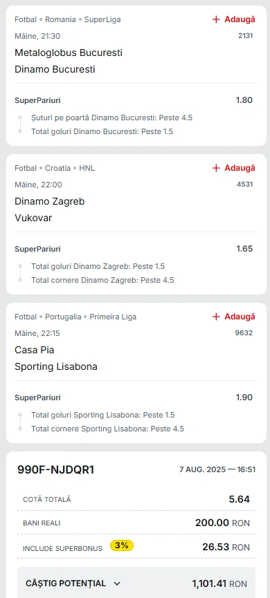 Biletul Zilei din Super Pariuri 08.08.2025