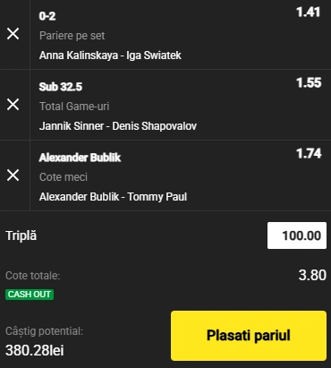 Biletul Zilei din Tenis 30.08.2025