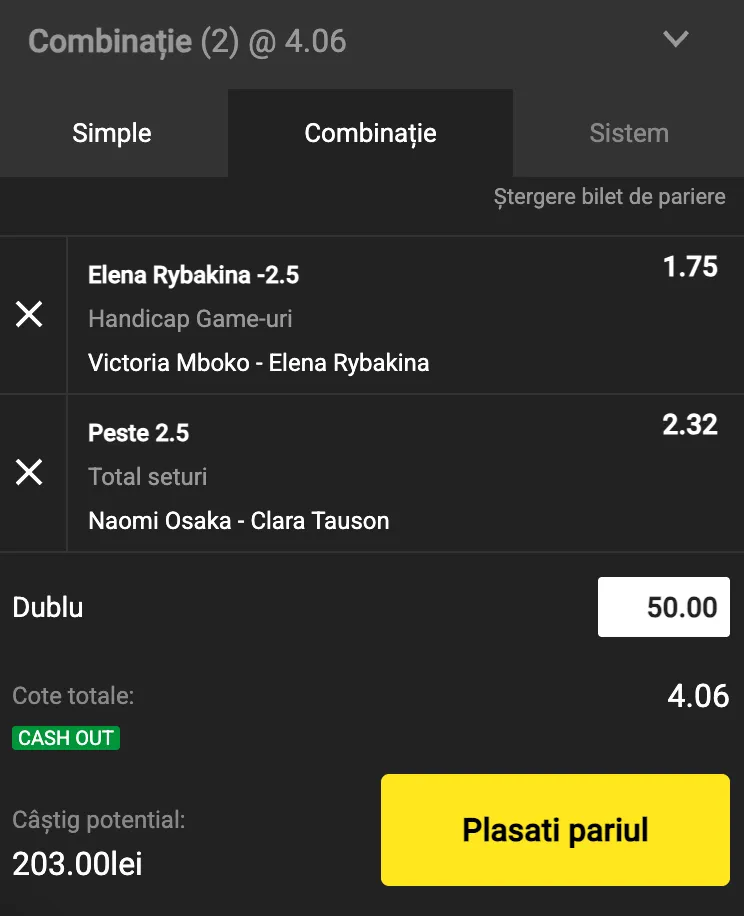 Biletul Zilei din Tenis - 7 august 2025 cota 4.06
