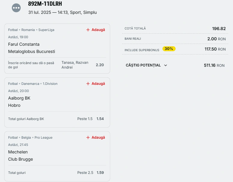 Biletul Zilei din fotbal de la Superbet