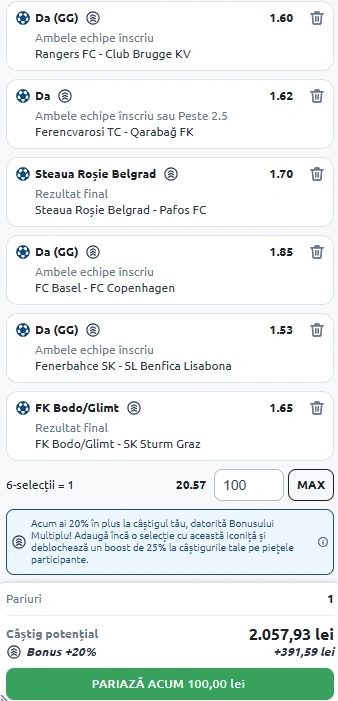 Biletul Zilei din play-off-ul Champions League 19 august 2025