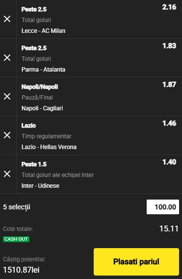 Biletul etapei a doua din Serie A 29.08.2025
