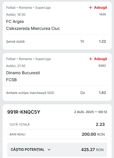 Cota 2 din SuperLiga Romaniei 02.08.2025