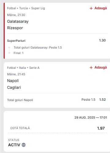 Cota 2 din fotbal 30 august 2025