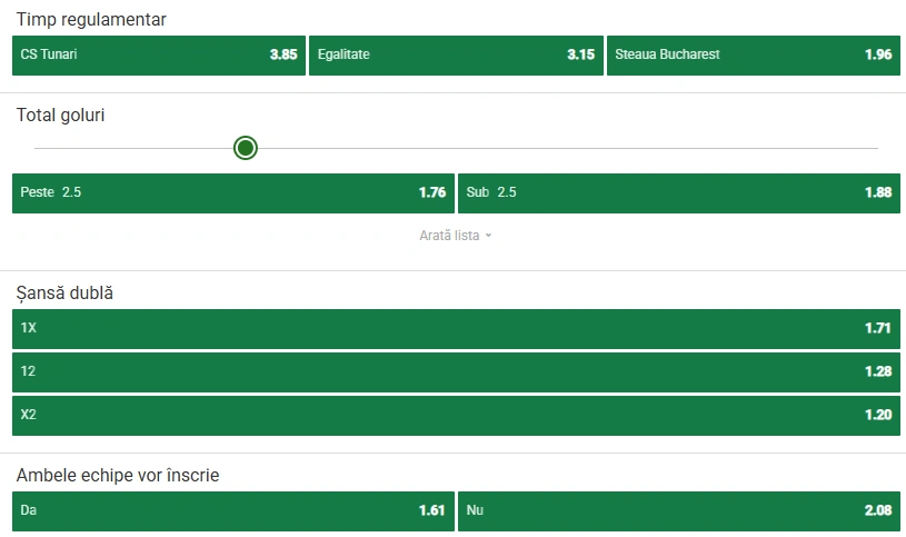 Cote pariuri CS Tunari vs CSA Steaua la Unibet