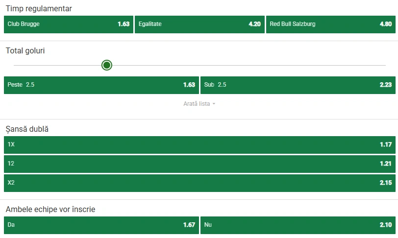 Cote pariuri Club Brugge vs Salzburg la Unibet