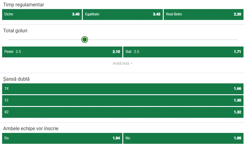 Cote pariuri Elche vs Real Betis la Unibet