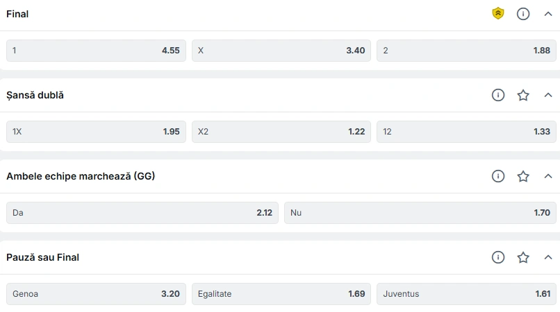 Cote pariuri Genoa vs Juventus la Superbet