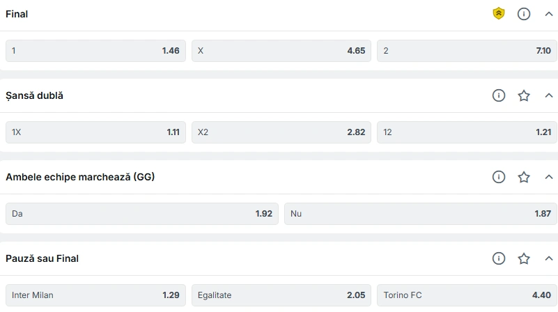 Cote pariuri Inter Milan vs Torino la Superbet