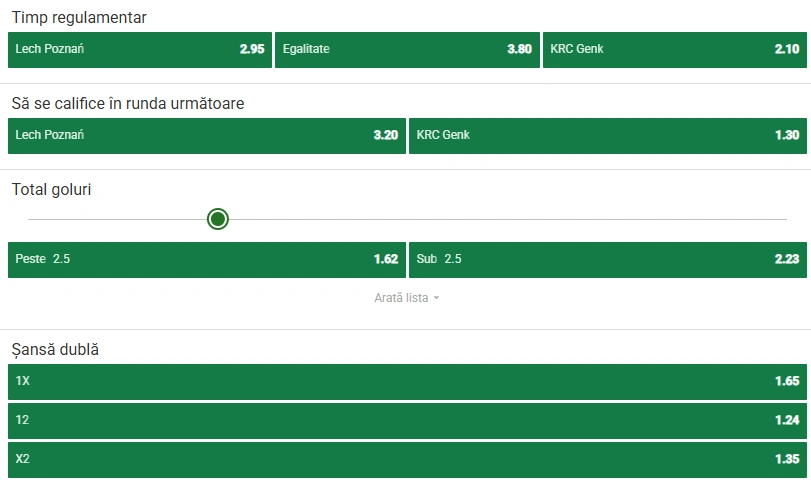 Cote pariuri Lech Poznan vs Genk la Unibet