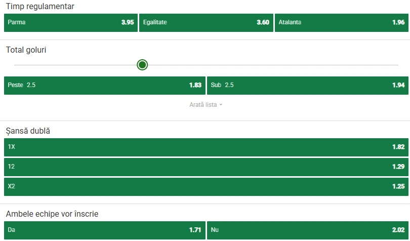Cote pariuri Parma vs Atalanta la Unibet