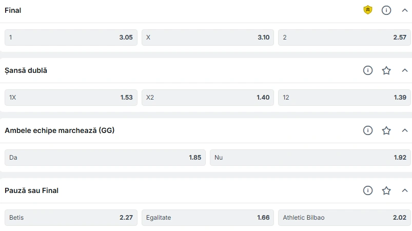 Cote pariuri Real Betis vs Athletic Bilbao la Superbet