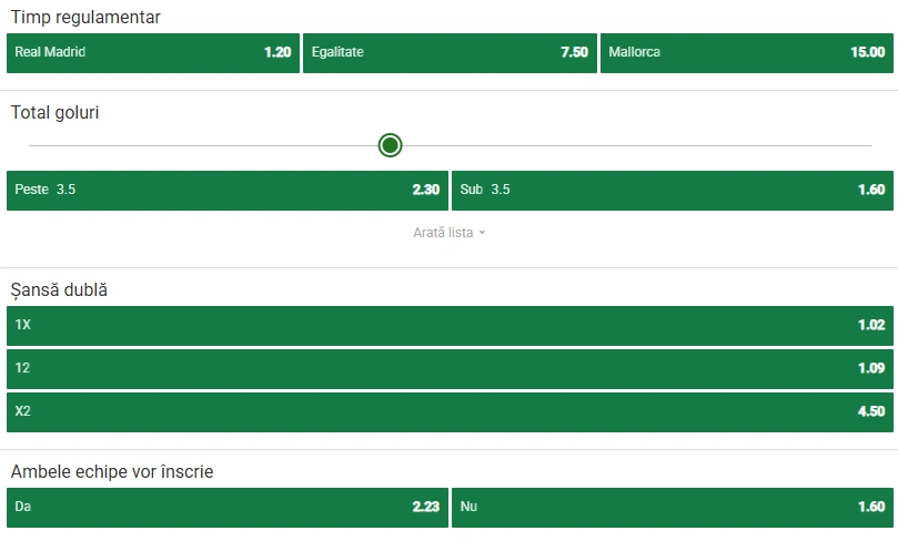 Cote pariuri Real Madrid vs Mallorca la Unibet