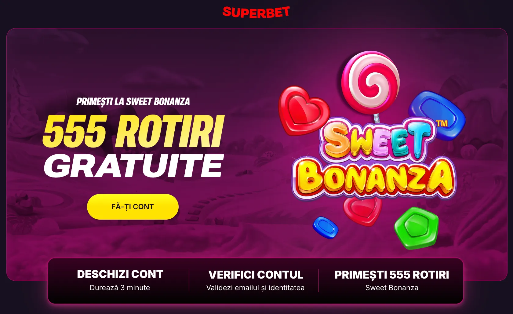 Cum iei oferta cu 555 rotiri fără depunere la Superbet Casino?