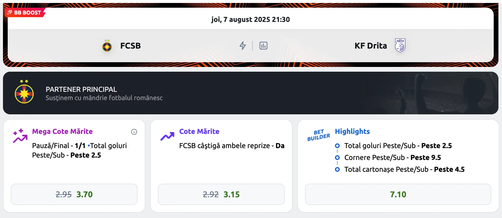 Mega cote mărite FCSB - Drita