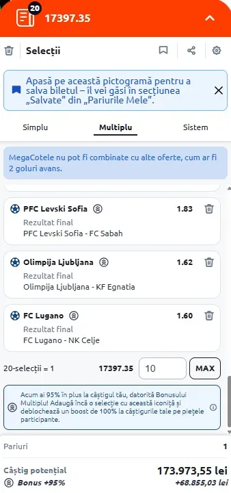bilet bonus dublu betano