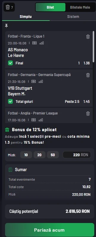 Bilet de weekend din fotbal la Maxbet 16 august 2025