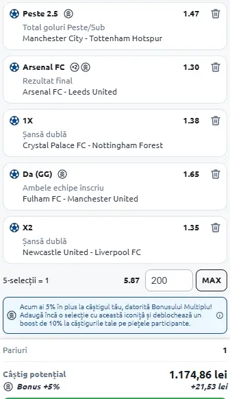 Biletul Etapei a 2-a Premier League 