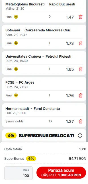 Biletul Etapei a 7-a Superliga 