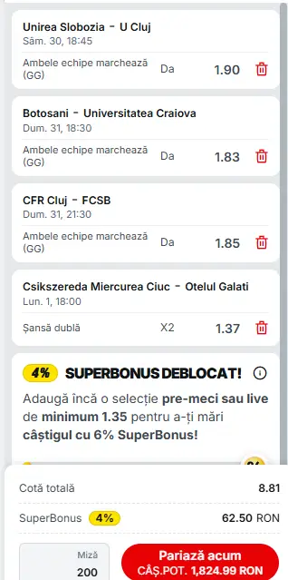 Biletul Etapei a 8-a Superliga 