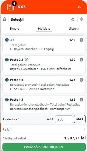 Biletul etapei din Bundesliga 22.08.2025