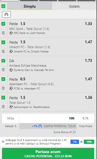 Biletul zilei azi din Europa League 28.08.2025