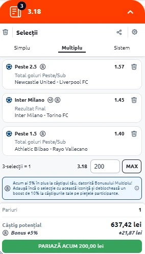 Biletul zilei din fotbal la Betano 25.08.2025