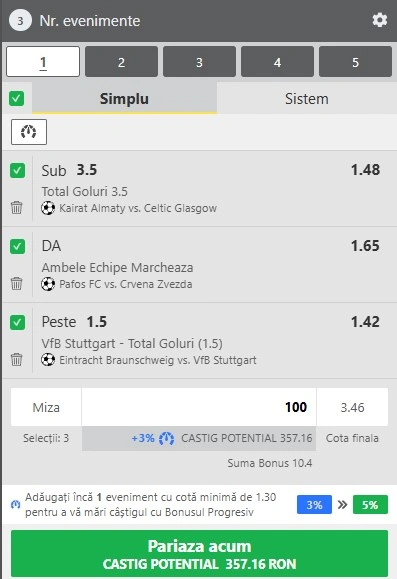 Biletul zilei azi din fotbal la Winbet 26.08.2025