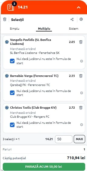 Biletul zilei azi din play-off-ul Champions League 27 august 2025
