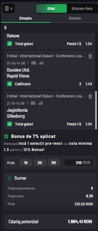Biletul zilei din Conference League 14 august 2025