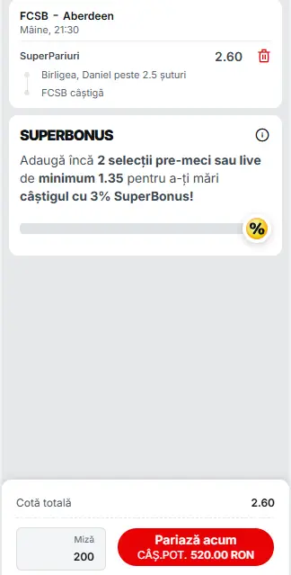 Biletul Zilei pe FCSB - Aberdeen 