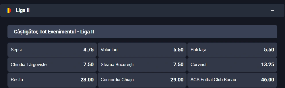 Cote câștigare Liga 2 2025/2026 - Get’s Bet