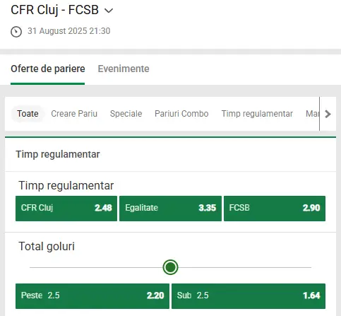 Cote Pariuri CFR Cluj - FCSB la Unibet