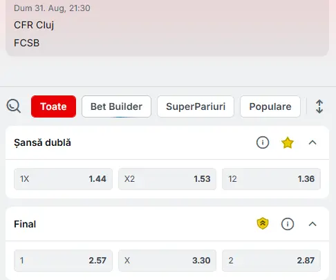 Cote Pariuri CFR Cluj - FCSB oferite de Superbet