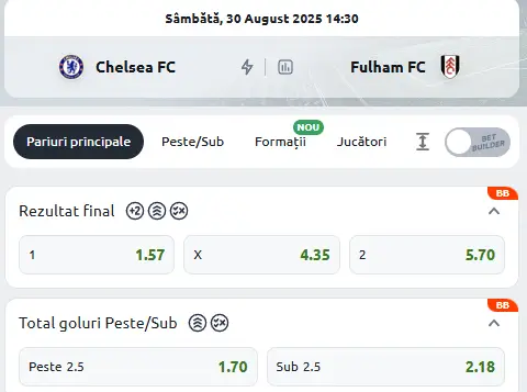 Cote Pariuri Chelsea vs Fulham la Betano