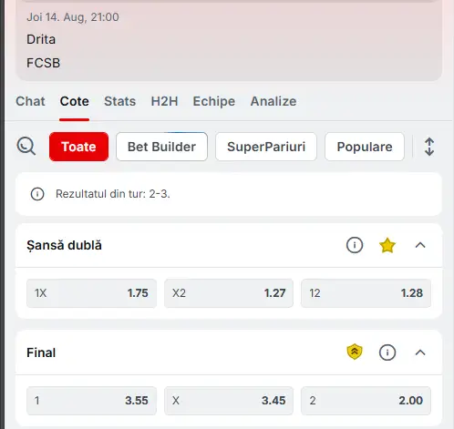 Cote Pariuri Drita vs FCSB oferite de Superbet
