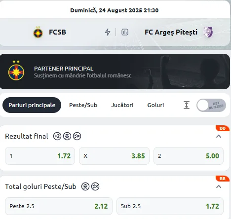 Cote Pariuri FCSB vs FC Argeș la Betano