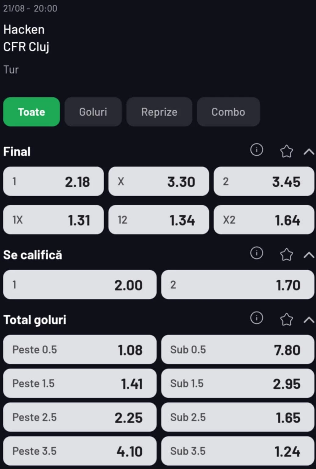 Cote pariuri Hacken vs CFR Cluj la Maxbet