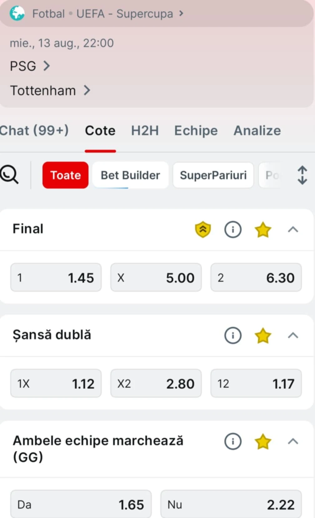 Cote pariuri PSG vs Tottenham de la Superbet