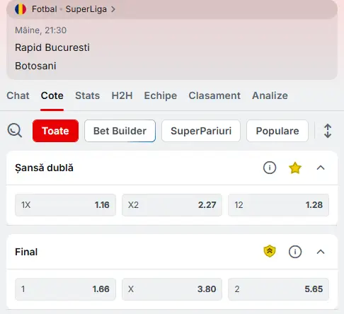 Cote Pariuri Rapid - FC Botoșani la Superbet
