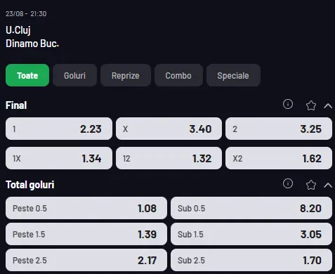 Cote Pariuri U Cluj vs Dinamo oferite de Maxbet