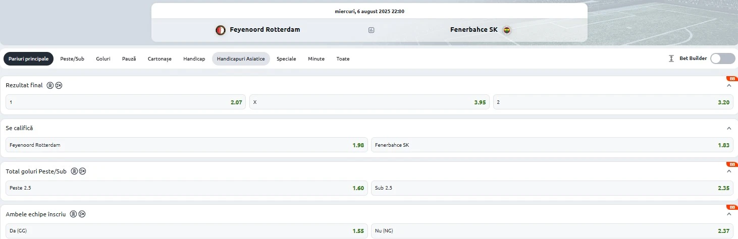 Cote pariuri Feyenoord vs Fenerbahce