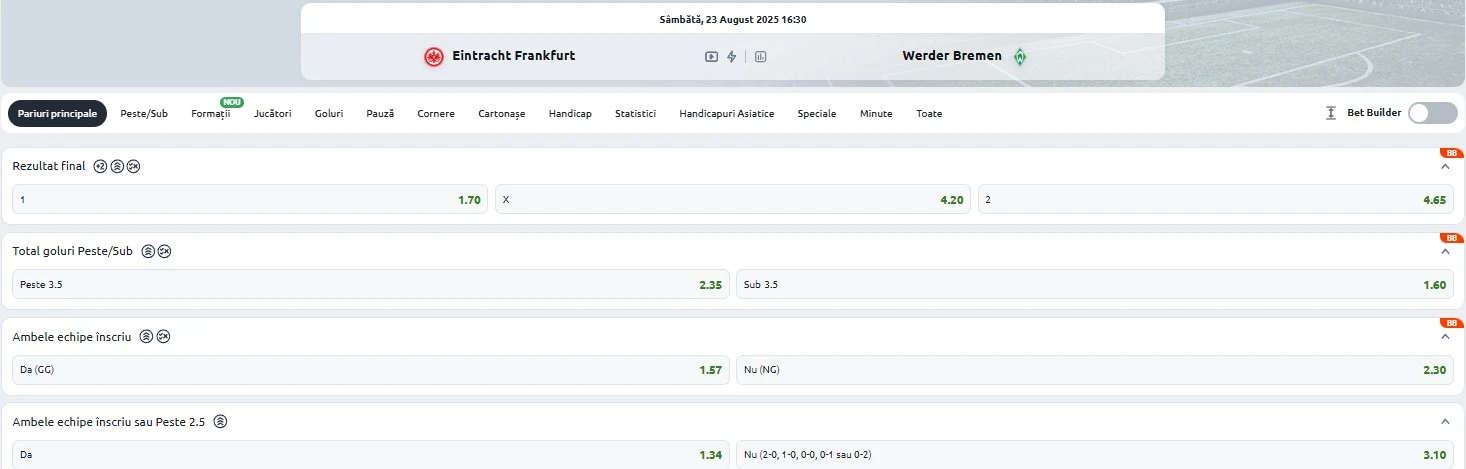 Cote pariuri Frankfurt vs Bremen