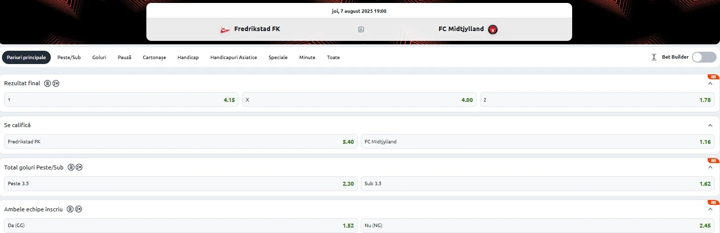 Cote pariuri Fredrikstad vs Midtjylland