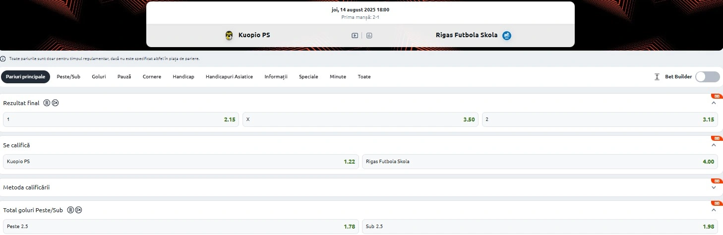 Cote pariuri KuPS vs RFS