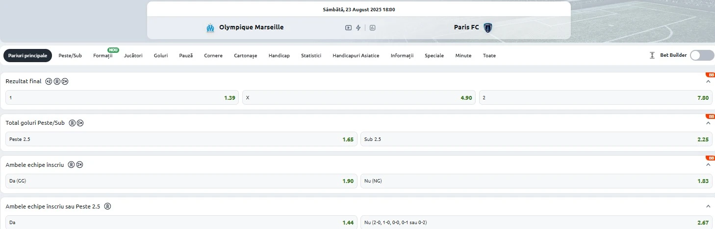 Cote pariuri Marseille vs Paris FC