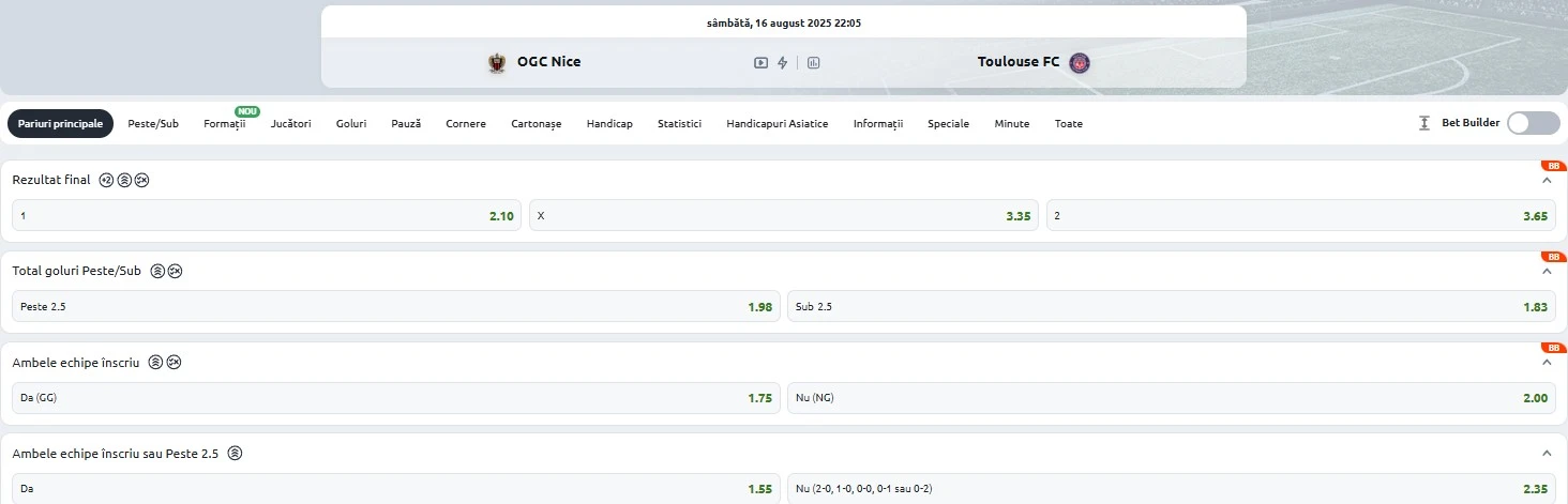 Cote pariuri Nice vs Toulouse
